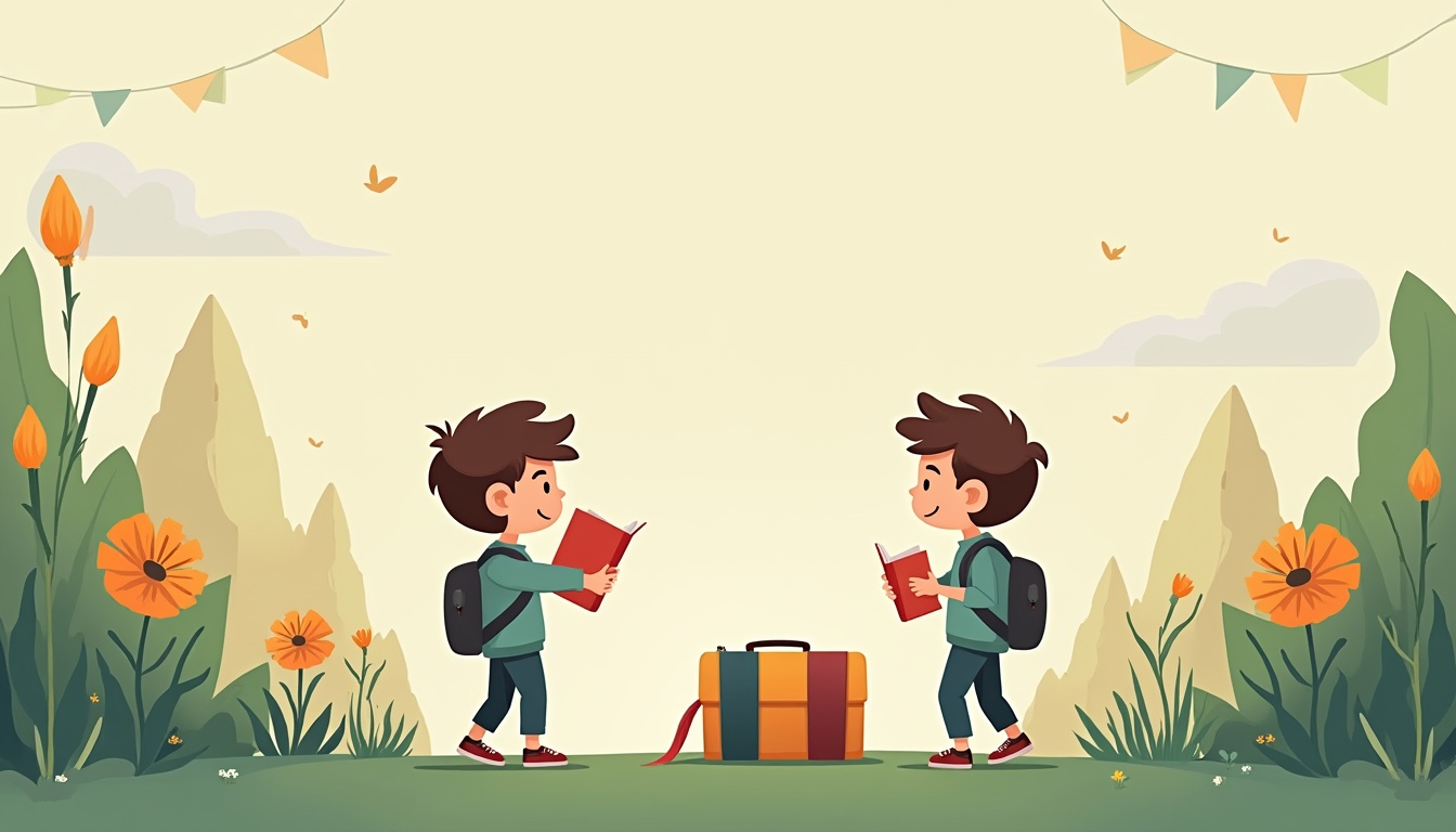 Un penar pentru baieti deschis, cu rechizite ordonate, pe un birou de studiu.