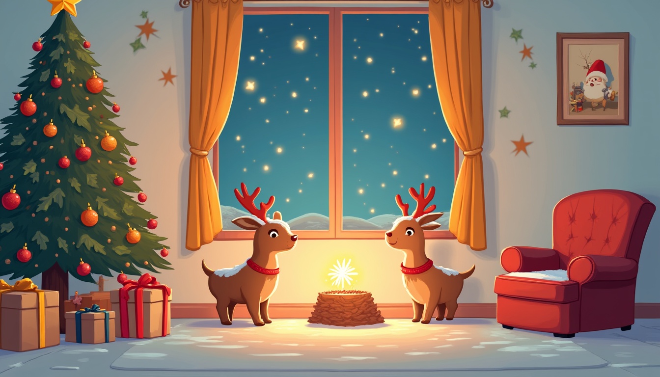 Copii citind poezie de Crăciun lângă un brad împodobit, ilustrând bucuria poeziei