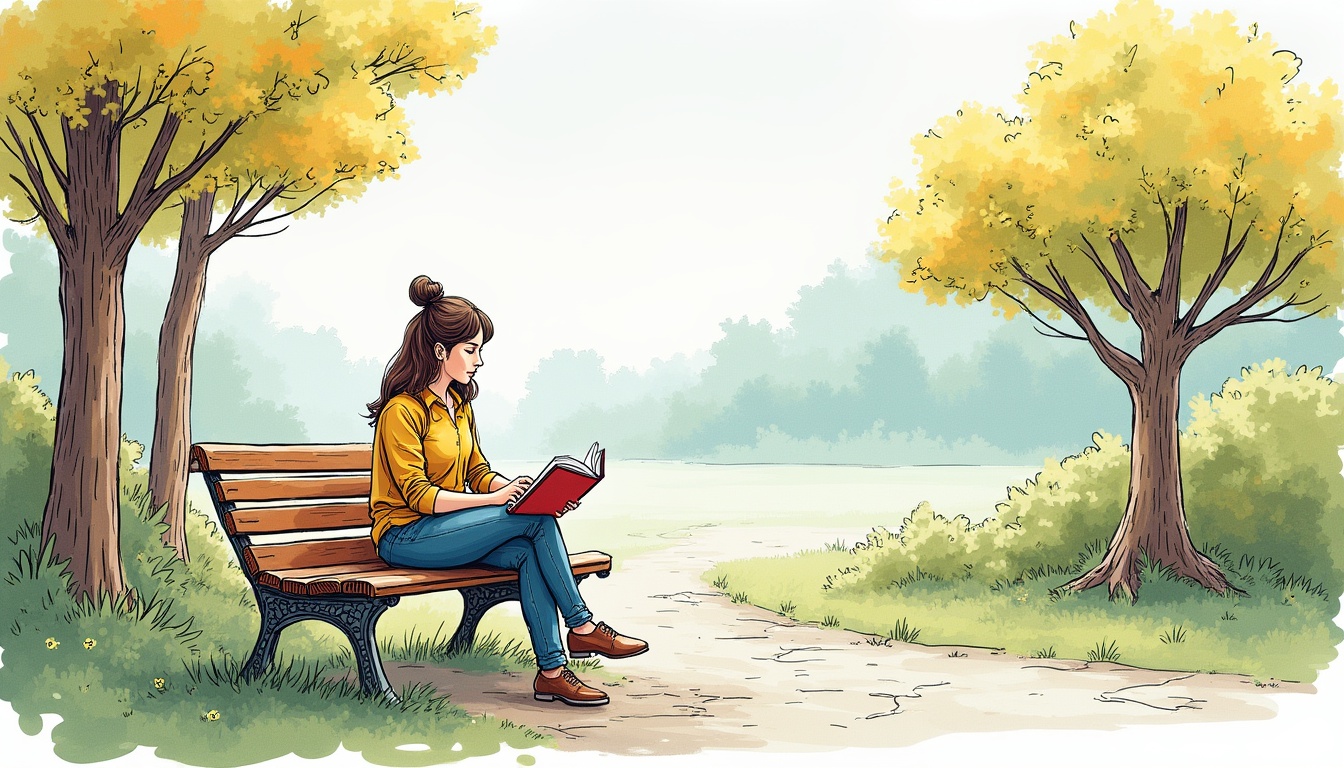 Copil ascultând povesti audio Litera cu căști, înconjurat de cărți și elemente fantastice