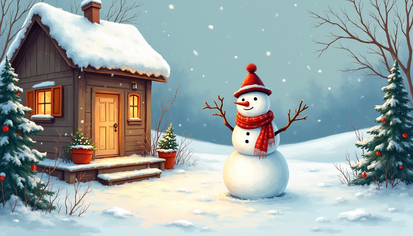 Copii bucuroși construind un om de zapada, simbol al bucuriei iernii și al jocului în zapada.