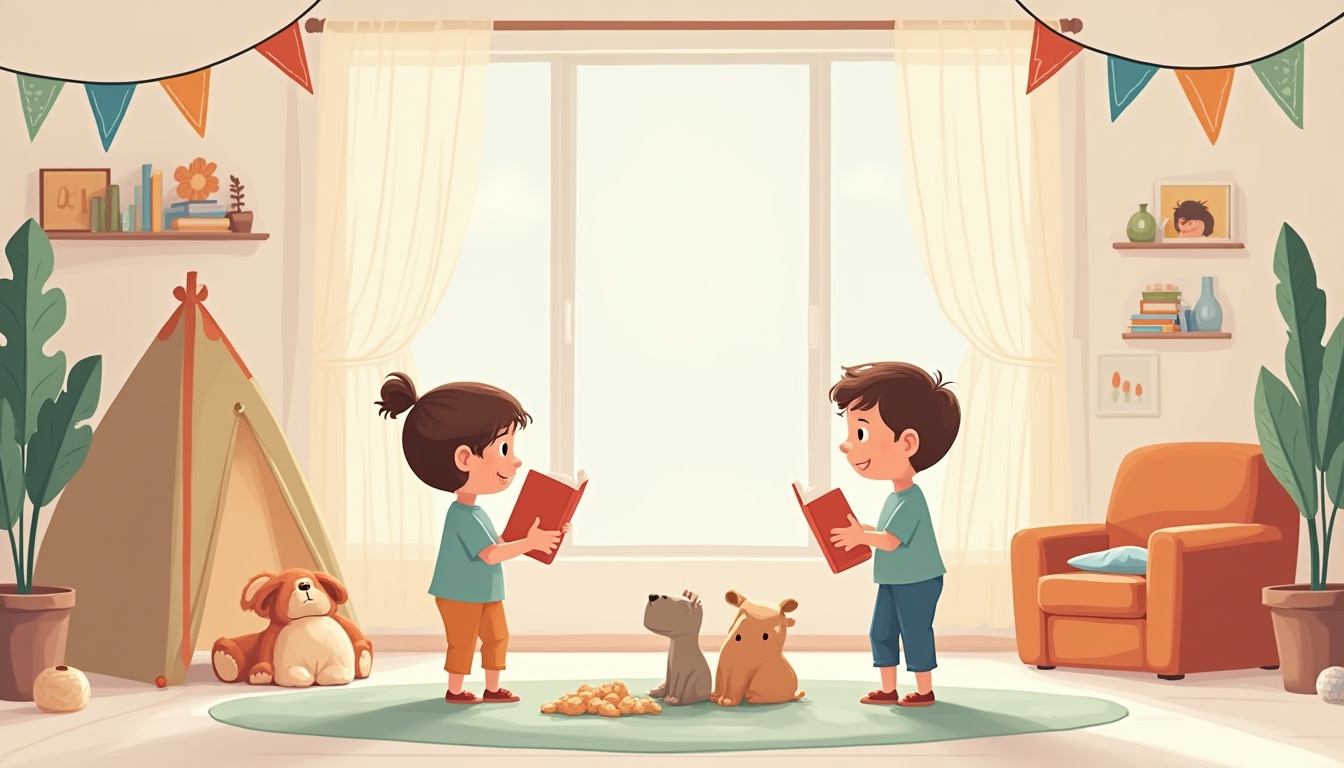 Părinte citind o poveste unui copil, ilustrând importanța povestilor pentru copii