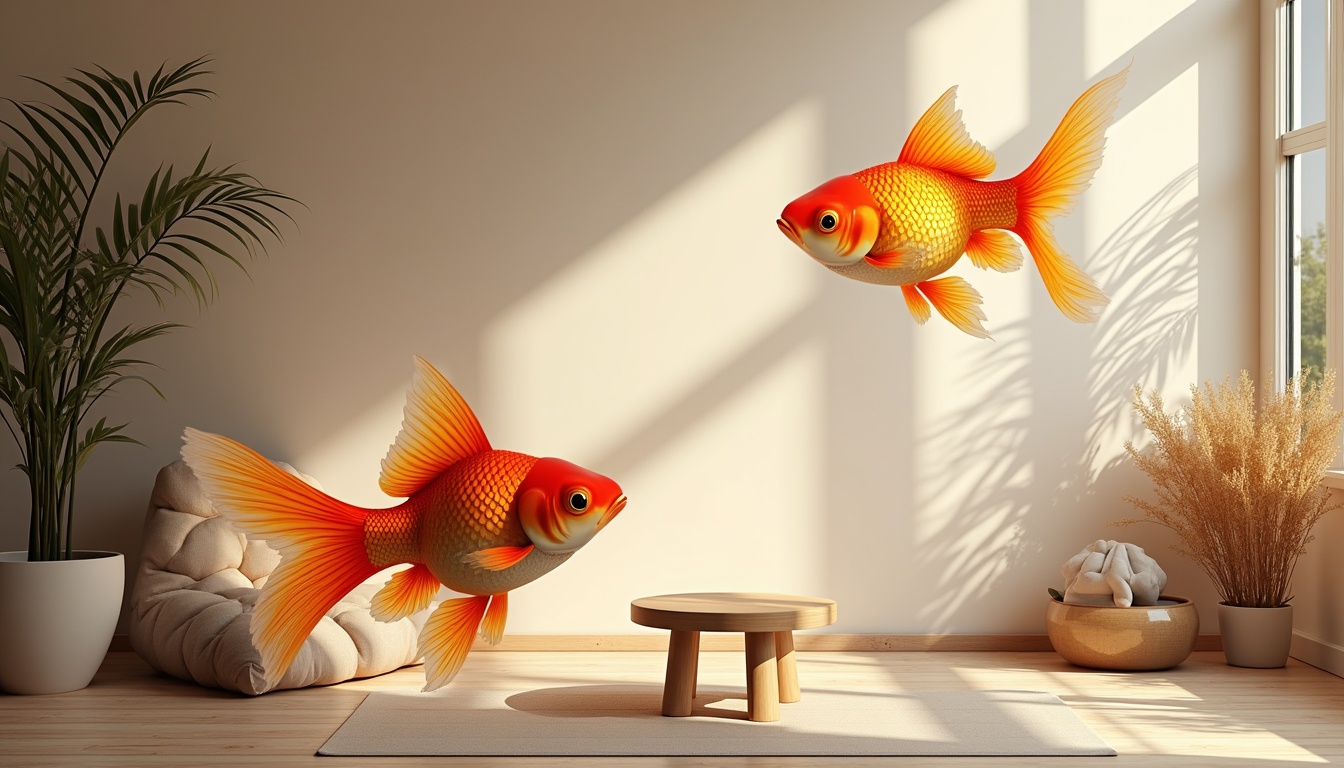 Un pestisor auriu înotând într-un acvariu, cu un copil privind fascinat